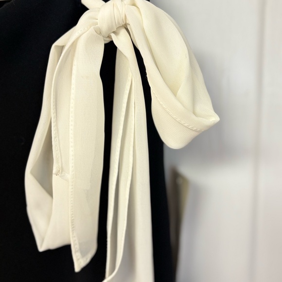 Vintage Evan Picone black dress/full lining/asymmetrical neckline/Ribbon accent - Picture 3 of 9